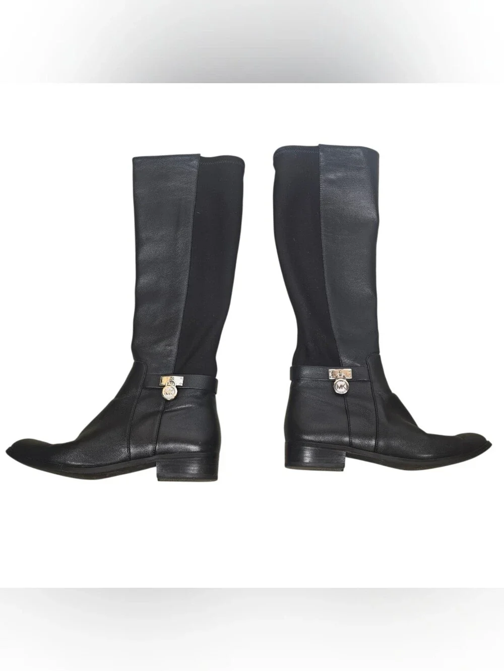 MICHAEL KORS Hamilton Stretch Black Leather Boots Knee High Riding Zip Size 6M